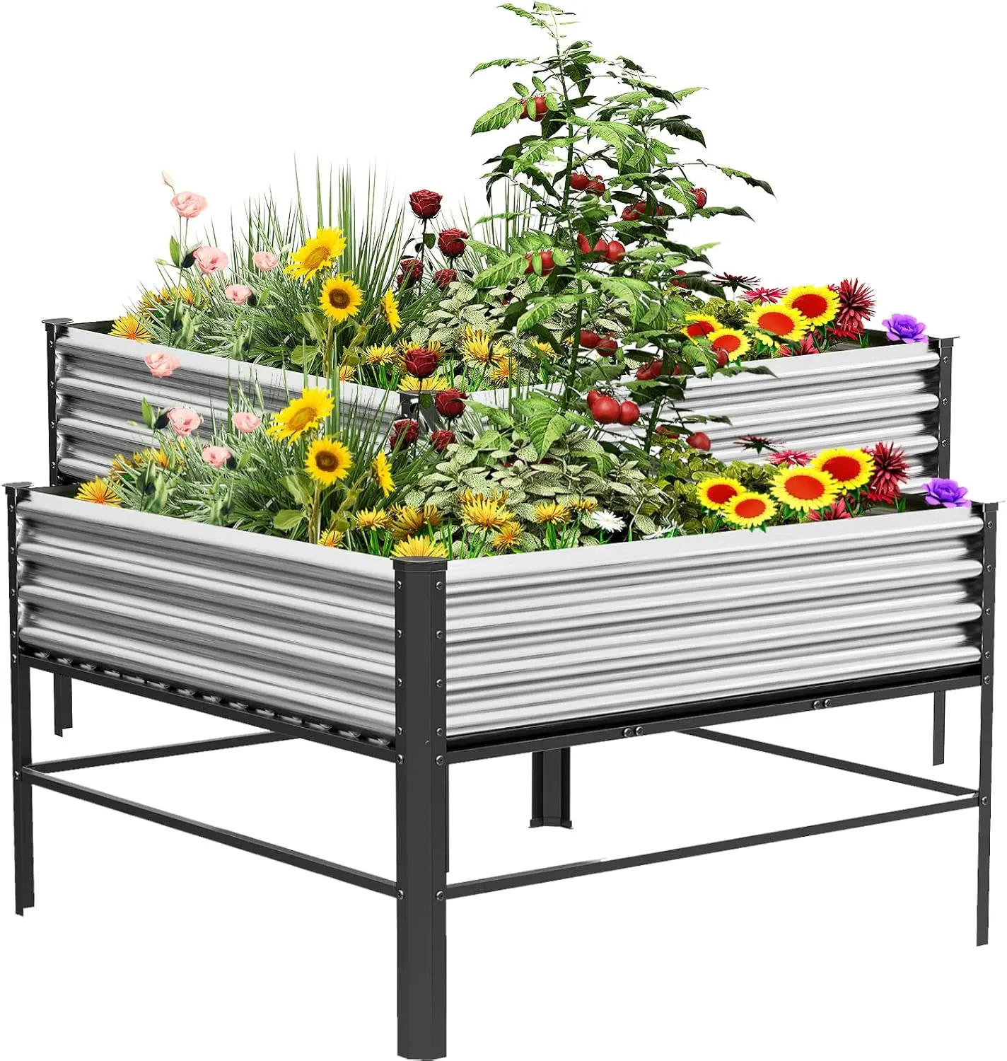 

Doniks Raised Garden Bed with Legs, 48×48×32in Large Outdoor Metal Galvanized Garden Planting Box,1000lb Capacity for Vegetables