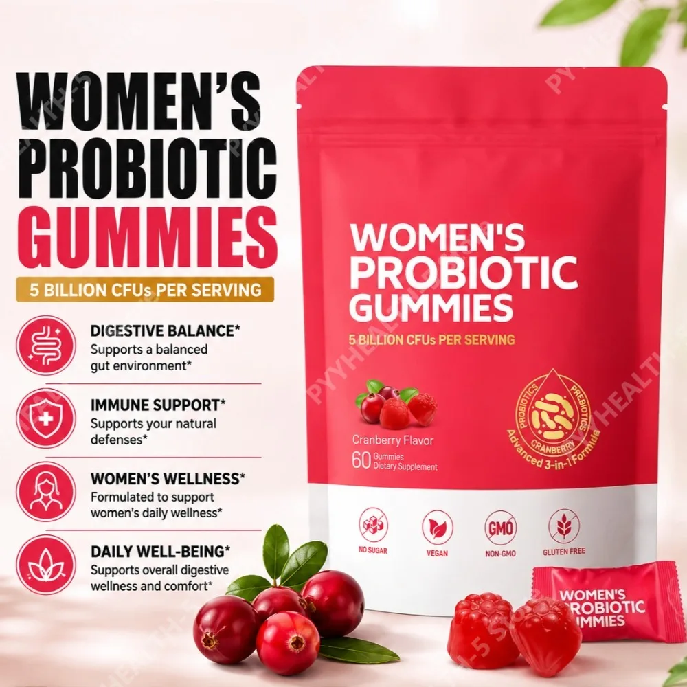 

Women’s Probiotic Gummies with Cranberry Prebiotic Fiber, 5 Billion CFU Daily Digestive Wellness Support, 60 Count