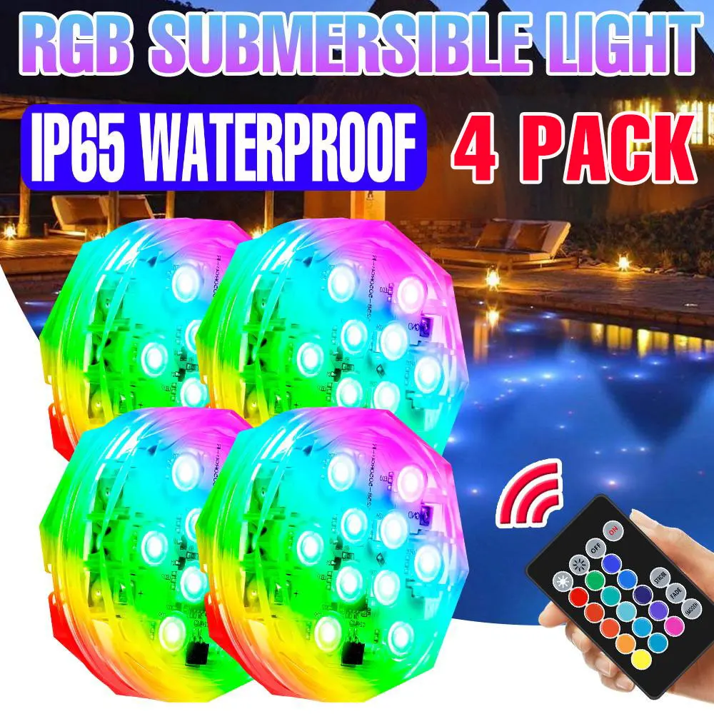 

1-4 Pack Submersible LED Light Waterproof Swimming Pool Lamp Underwater Decoration RGB With IR Remote Control For Fish Tank Vase