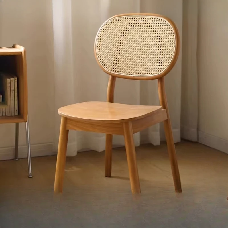

Nordic medieval rattan woven cattail fan chair household solid wood dining chair desk chair Japanese restaurant