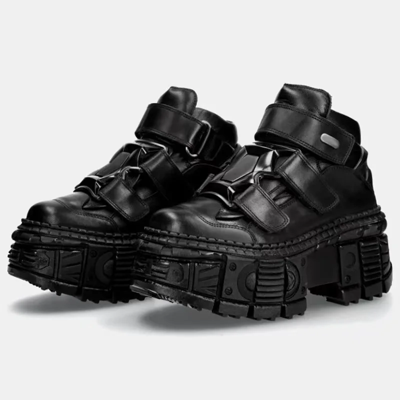 القوطية أحذية منصة سوداء روك ميتال الأب أحذية الرجال والنساء فاسق أحذية من الجلد الصغيرة الكعك أسفل زيادة واحدة Sh
