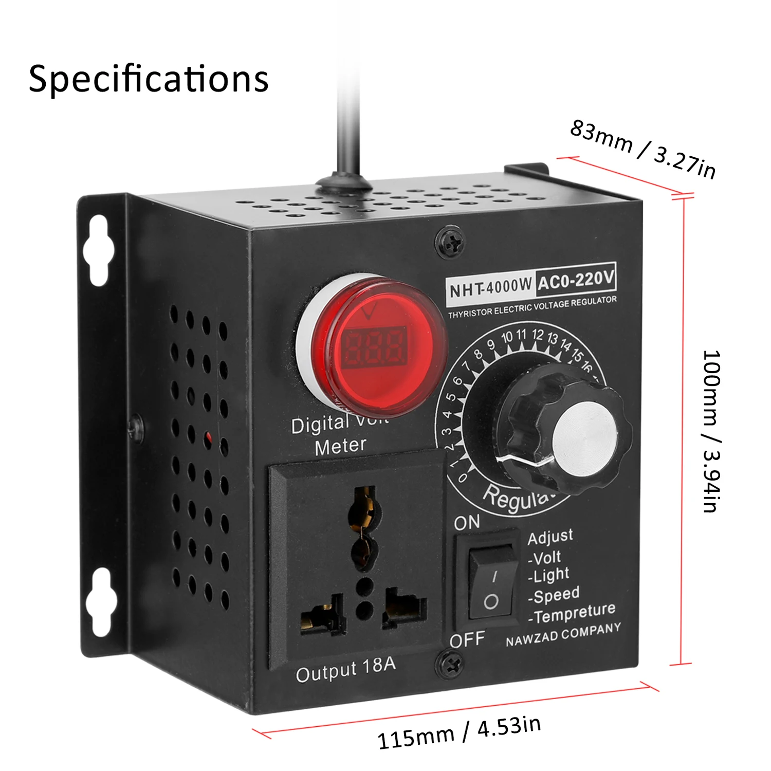 AC 220V 4000W voltage regulator portable temperature speed adjustable voltage regulator compact variable voltage controller