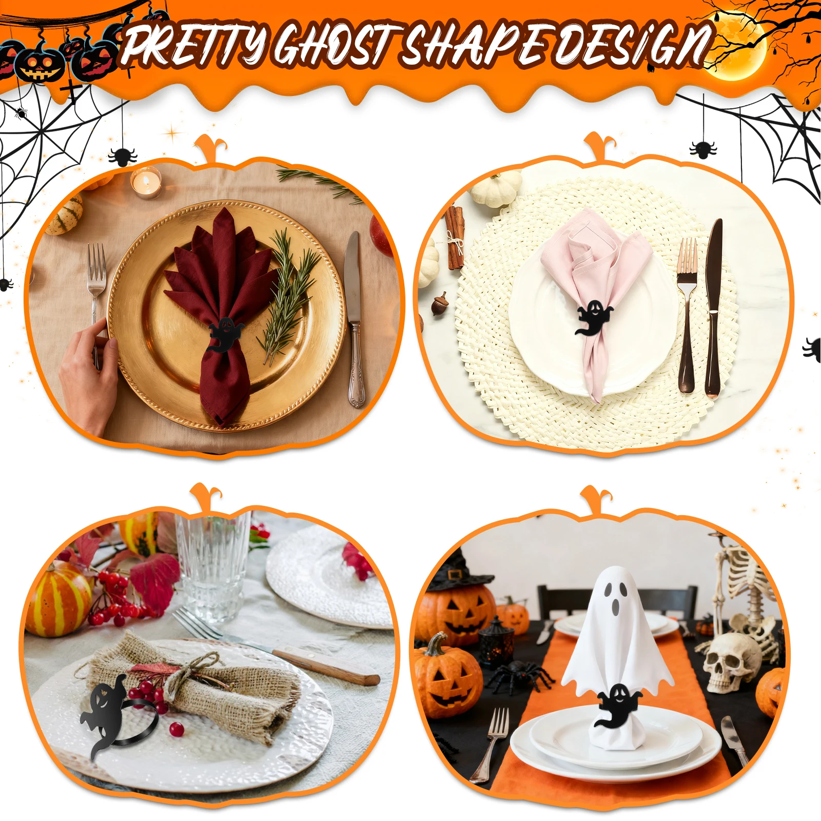 

4Pcs Ghost Napkin Rings Alloy Halloween Napkin Buckles Table Favors Halloween Decor Party Table Favors