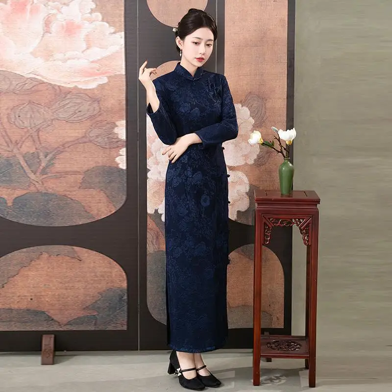 

Новая утепленная флисовая юбка миди с низким разрезом в китайском стиле для повседневной носки осень-зима