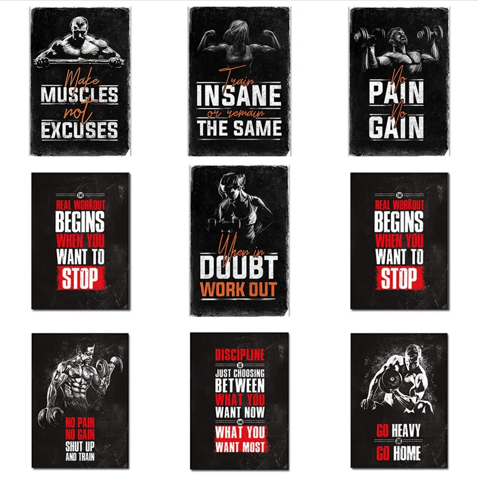 Bodybuilding Motivational Quote Silk Poster Print  Gym Room Fitness Sports Painting Mural Wall Art Pictures for Home Decor