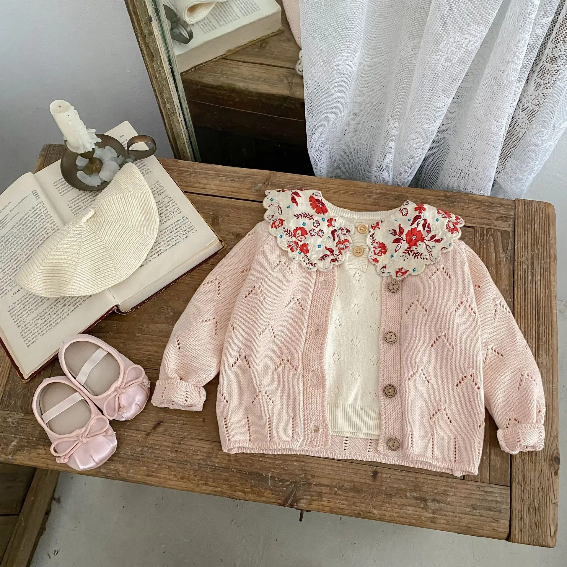 Cotton Casual Infant Sweater Coat Solid Toddler Cute Hollow Out Knitwear 2025 Autumn New Baby Girl Long Sleeve Knitted Cardigan