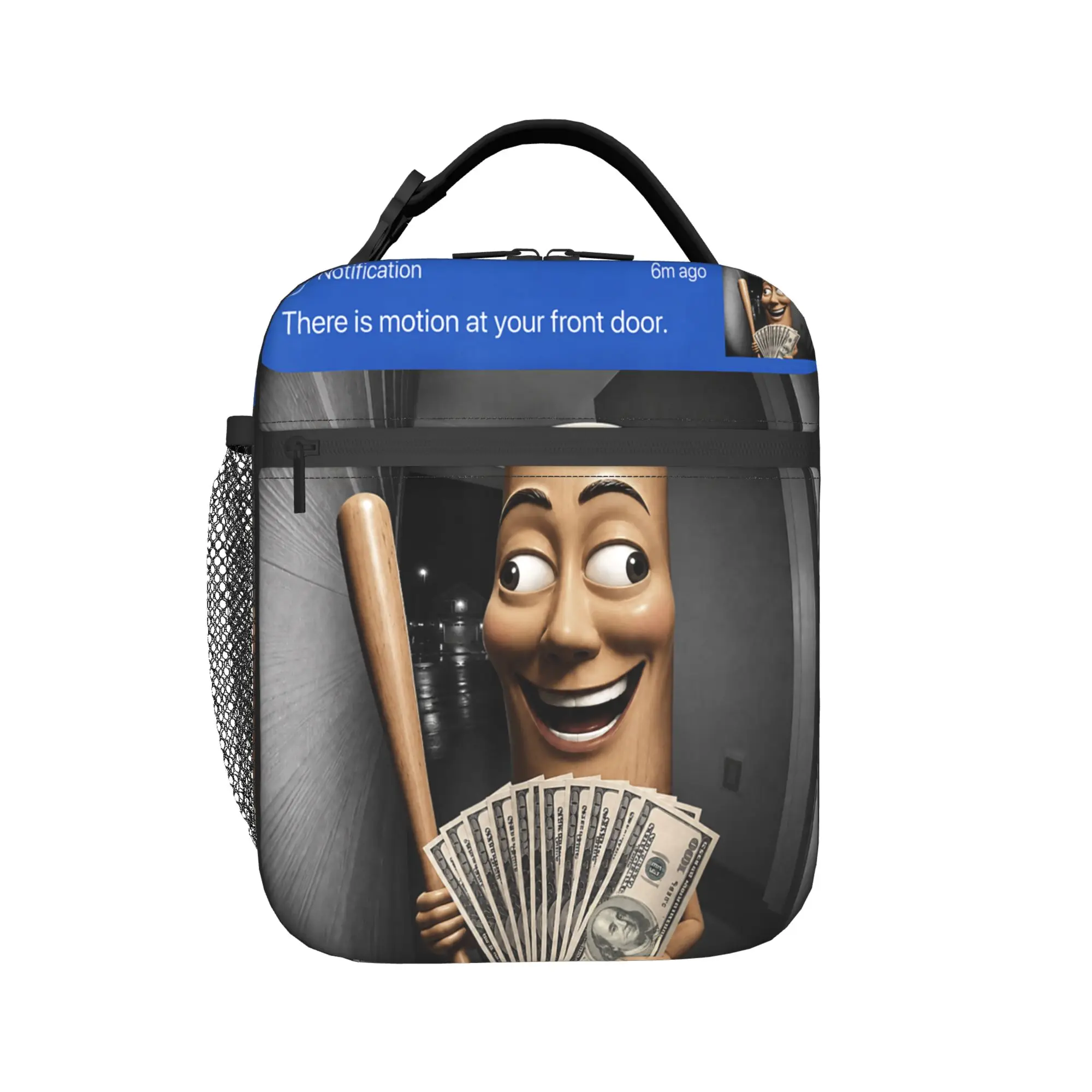 There is Motion At Your Front Door Tung Tung Tung Sahur Lunch Bag For Women  Print Lunch Box Funny Outdoor Picnic Cooler Bag