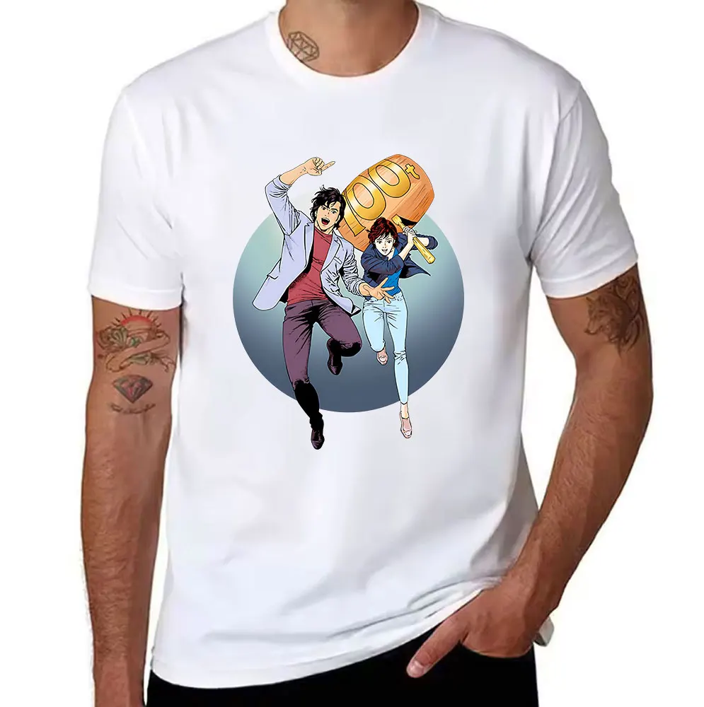 City Hunter Ryo Saeba Kaori Makimura 100 Plus Cotton Men's T-shirt, Classic Anime Graphic Tee for Fans