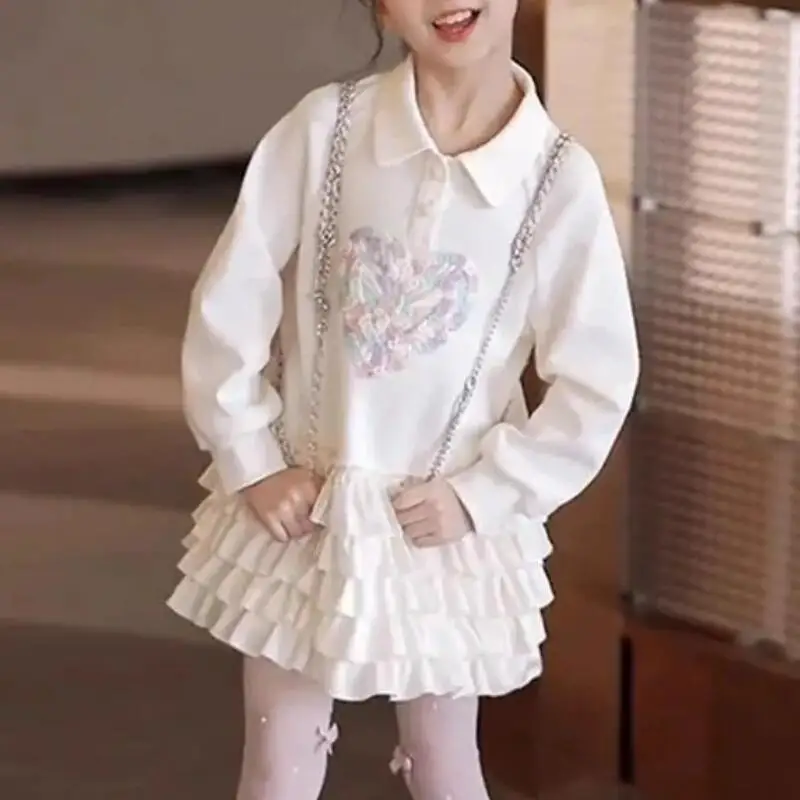 

Kawaii модное платье-пуловер для девочек, студенческое весенне-осеннее повседневное топы с лацканами и длинными рукавами, платье принцессы, детская одежда