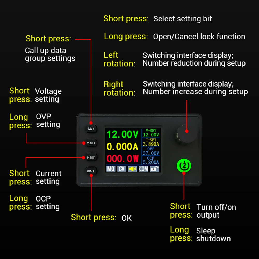 Color Screen Cnc Buck-boost Power Module 6-36V To 0.5-36V 90W Step Down/up Power Supply With Cooling Fan