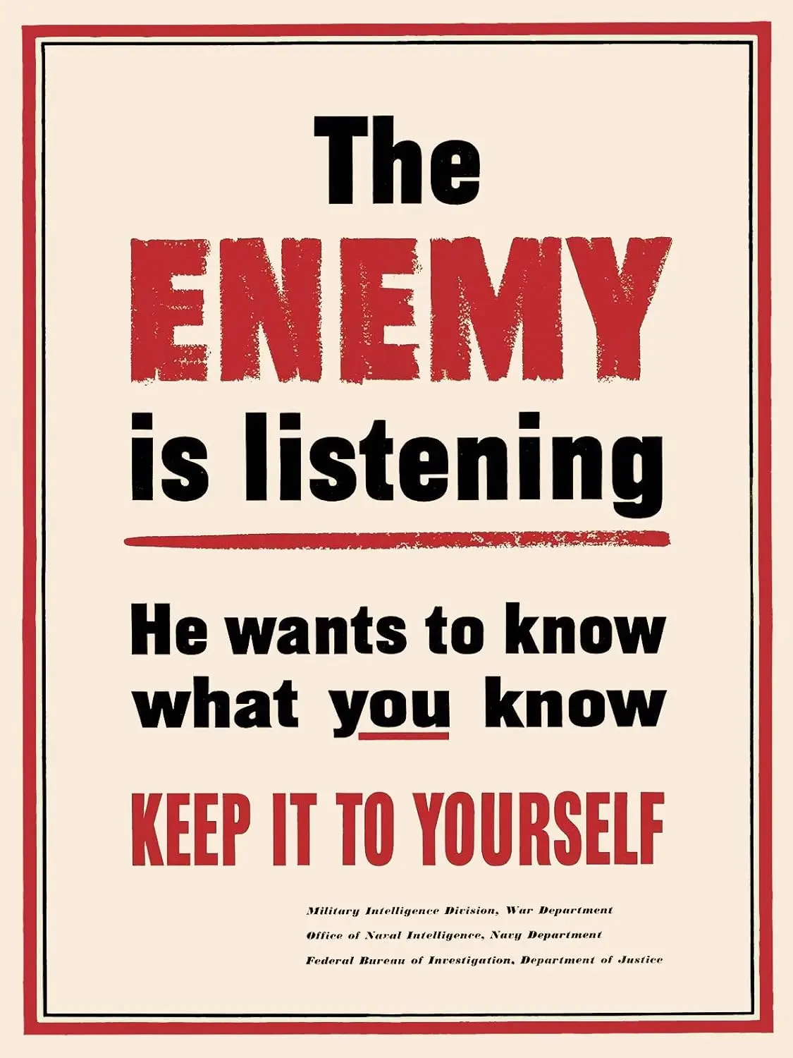 Espionage! The Enemy is Listening WW2 Vintage Style Vinyl Magnetic Sheet for Lockers, Cars, Signs, Refrigerator ;