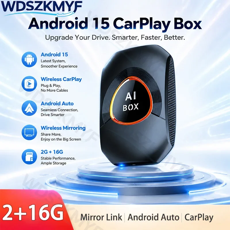 Ai Box CarPlay Android15 Wireless CarPlay/Android Auto 4in1 Plug and Play 2GB+16GB For VW Toyota Mazda Hyundai Ford Haval GMC