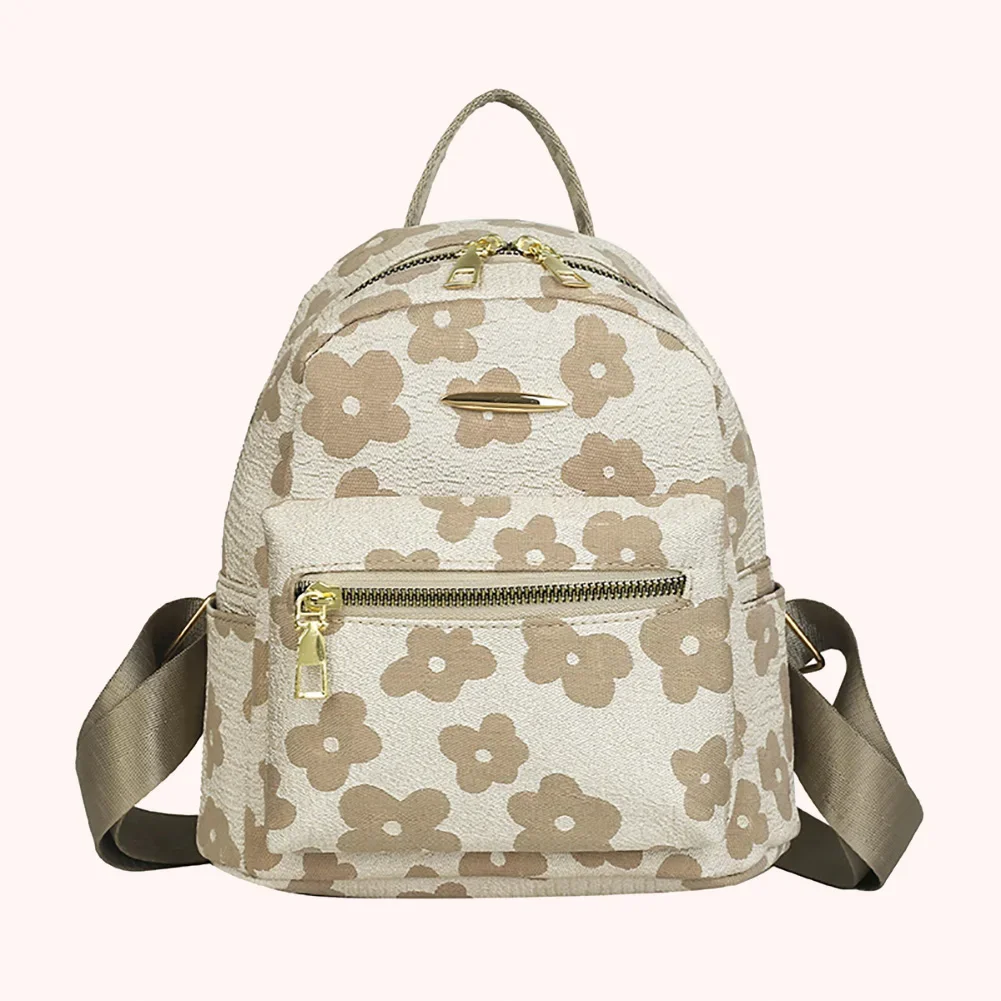 

Fashion Flower Print Pure Small Backpack for Girls Casual Soft Canvas School Bag