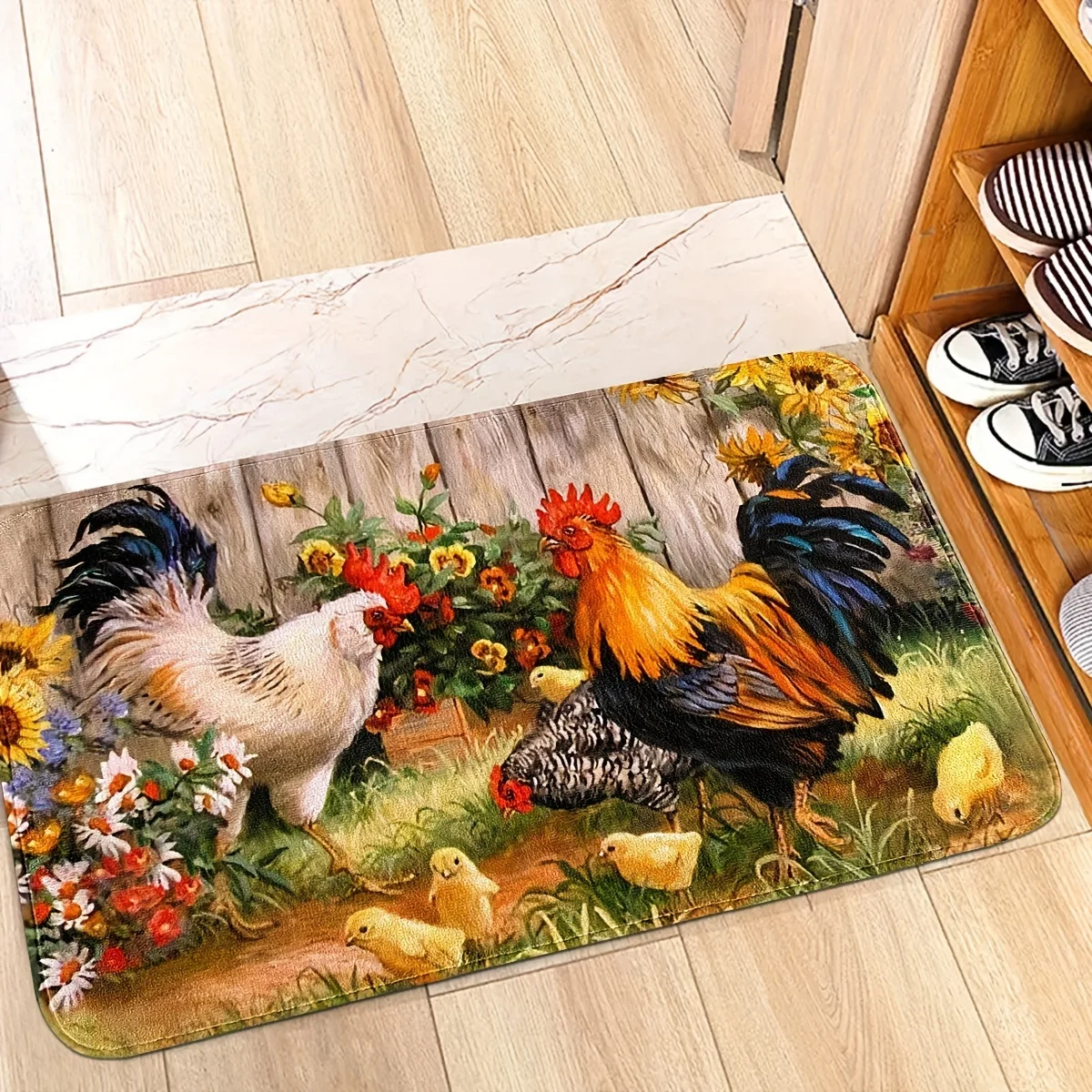 Rooster Sunflower Kitchen Rugs Farmhouse Garden Courtyard Carpets Decor Balcony Hallway Mats Bedroom Entrance Non-slip Floor Mat