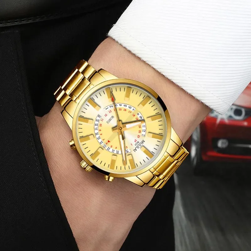 Luxury Men Watch Top Brand Famous Stainless Steel Strap Quartz Wrist Watch Diamond Big Dial Watch Relogio Masculino