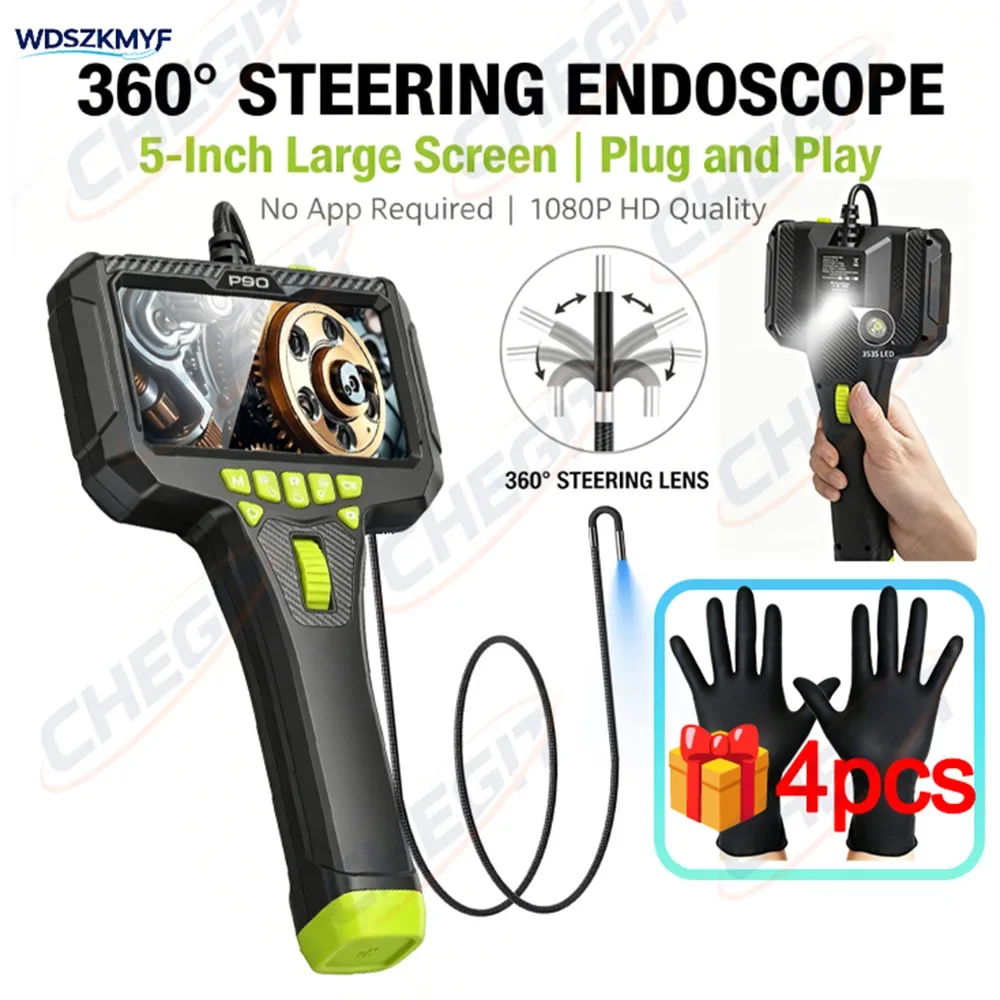 【Gift】5-Inch Screen 360° Two-Way Steering 6mm Endoscope HD Camera Automotive Maintenance Engine Industrial Pipeline Detector