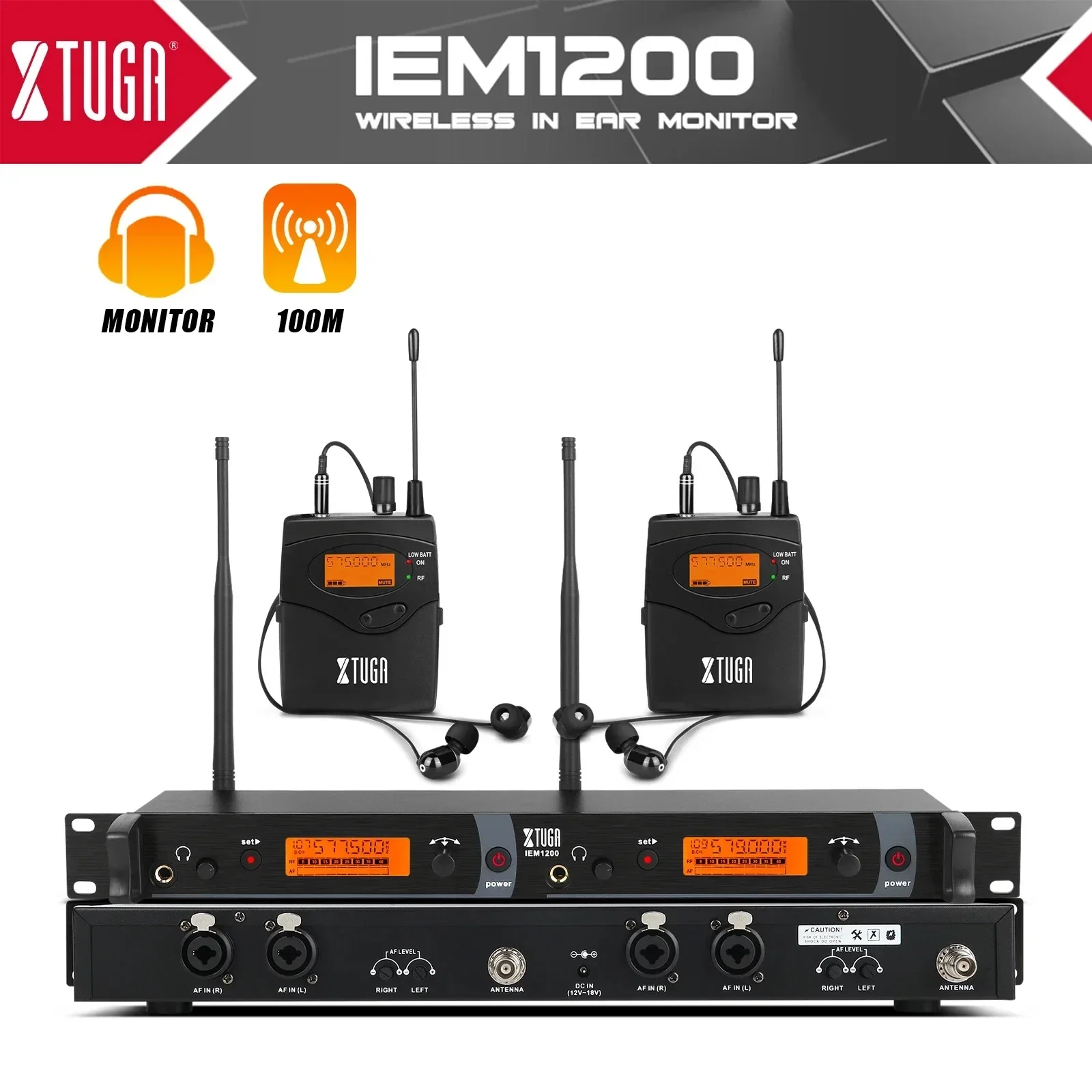 

XTUGA IEM1200 Professional In-Ear Monitor System Multi Channel Bodypack Monitor with In-Ear Wireless Monitor for Stage Dedicated