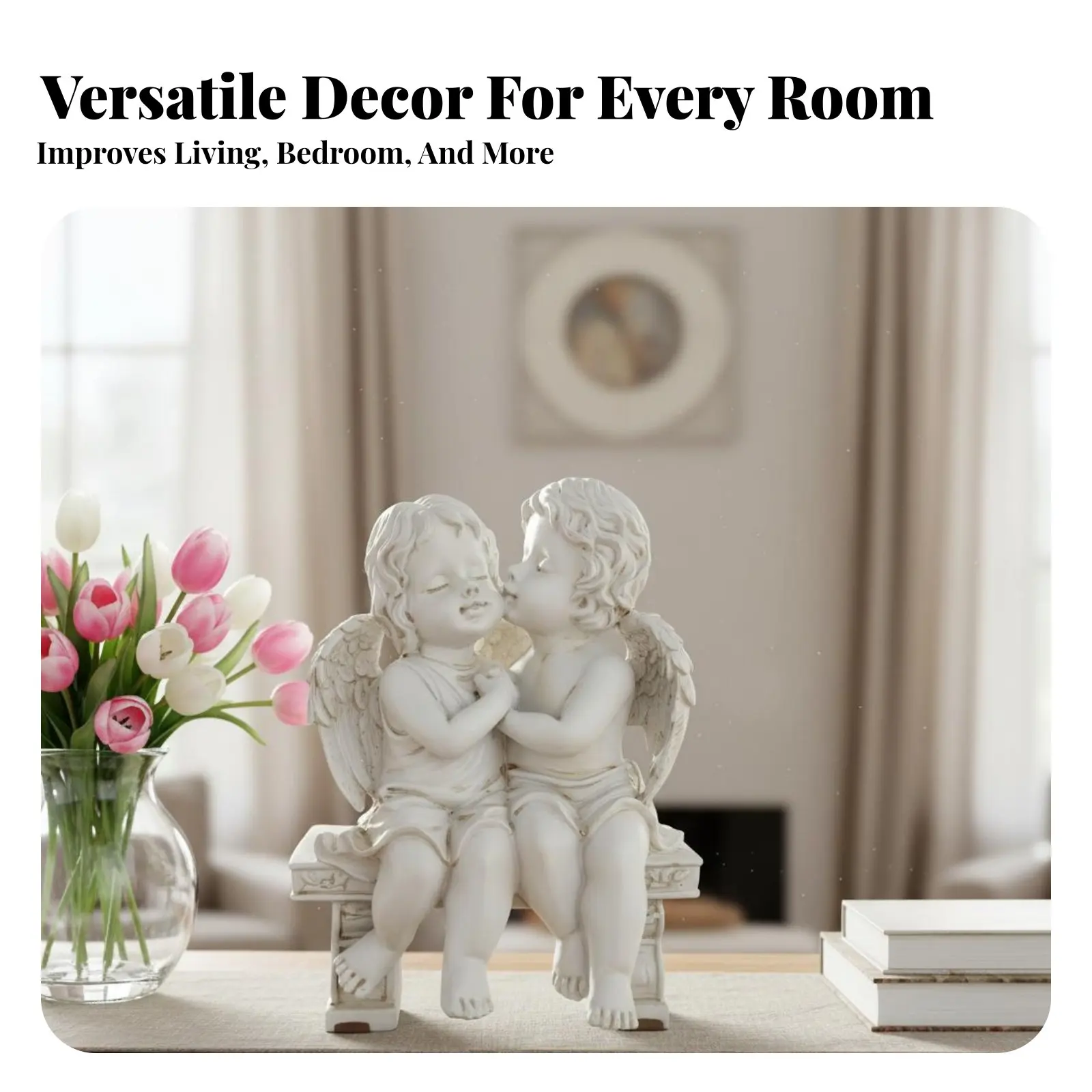 Cherub Couple Figurine Creative Design Kissing Cherubs Statue Small Feathered Cherub Figure Elegant Craftsmanship for Bedroom