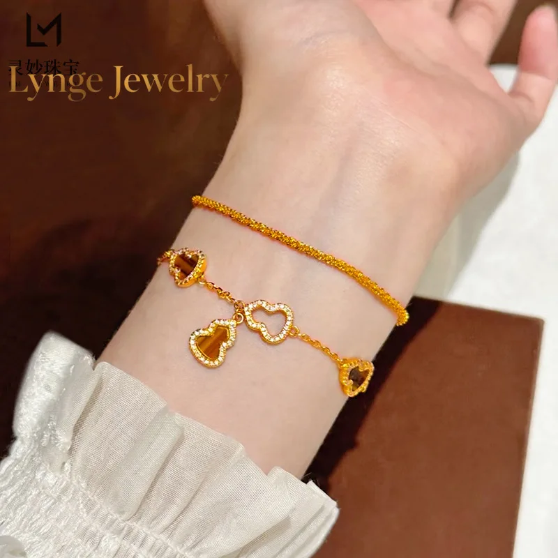 Lynge Jewelry 9999 sparkling star bracelet 24K real gold broken gold dragon scale plain chain simple and versatile gift for girl