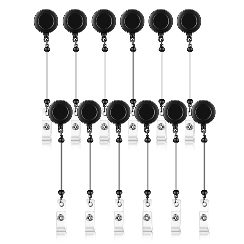 

12 Pcs Beadable DIY Badge Reel Kit Retractable ID Name Badge Reel Clips Holder For Beads Blank Bar With Belt Clip