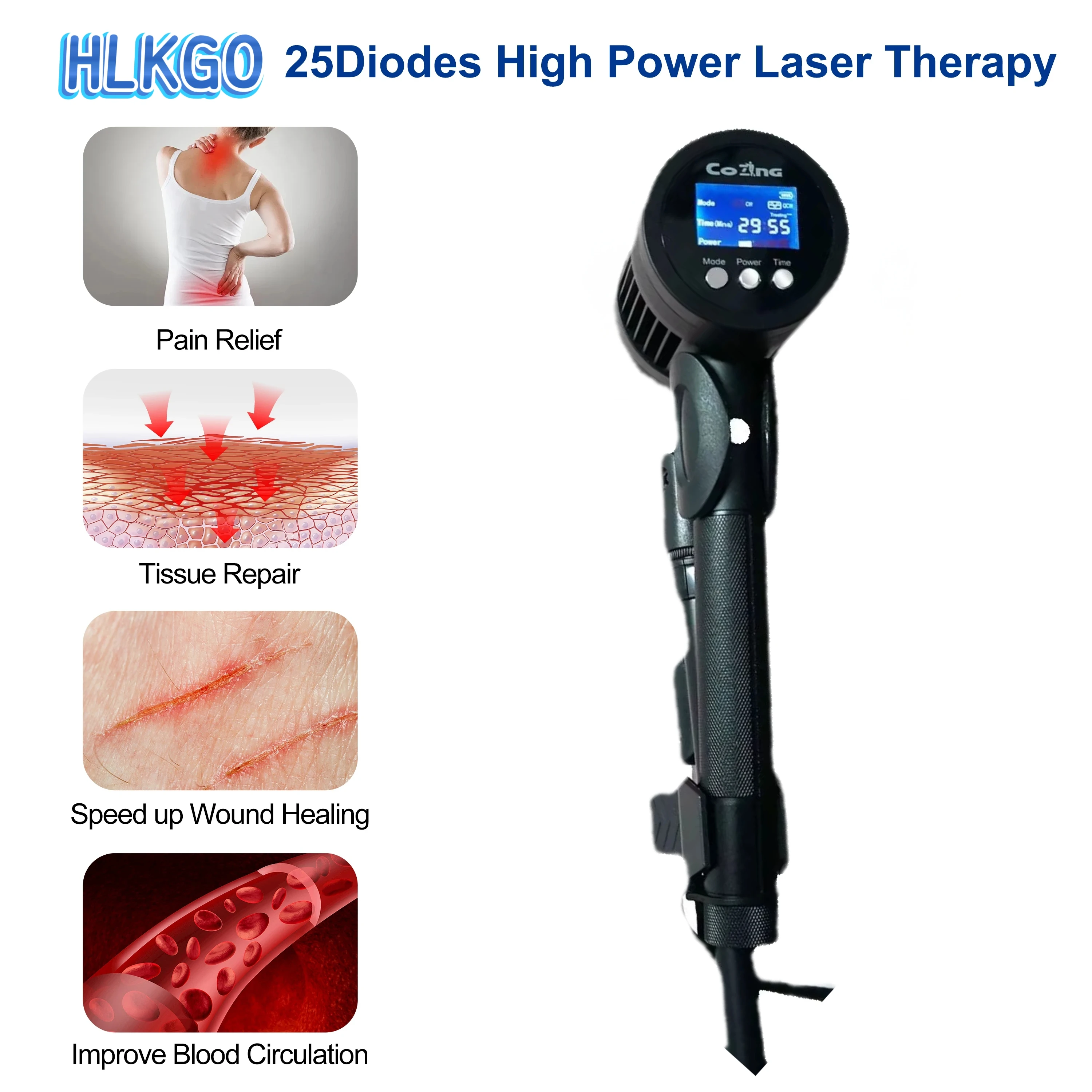 

19x650nm+6x808nm Cold Laser Device 1295mW for Lumbar Disc Herniation, Knee Pain, Cervical Spondylosis Recovery