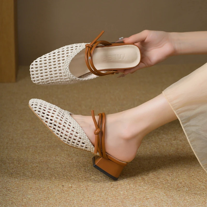 

2025 Hot Sale Ladies Shoes Women's Slippers Fashion Outdoor Casual Summer Mesh New Light Comfortable Flat Slippers