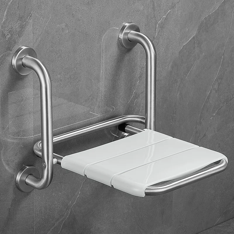 Wall Mounted Hidden Folding Chair Shower Stool Stainless Steel Footstool Bath Aids Saving Space Barrier-free Bathroom Chairs