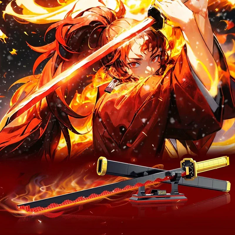 

606PCS Anime Demon Slayer Tsugikuni Yoriichi Ninja Sword Building Blocks Blade Katana Knife Assembly Weapon Bricks Toy For Kid G