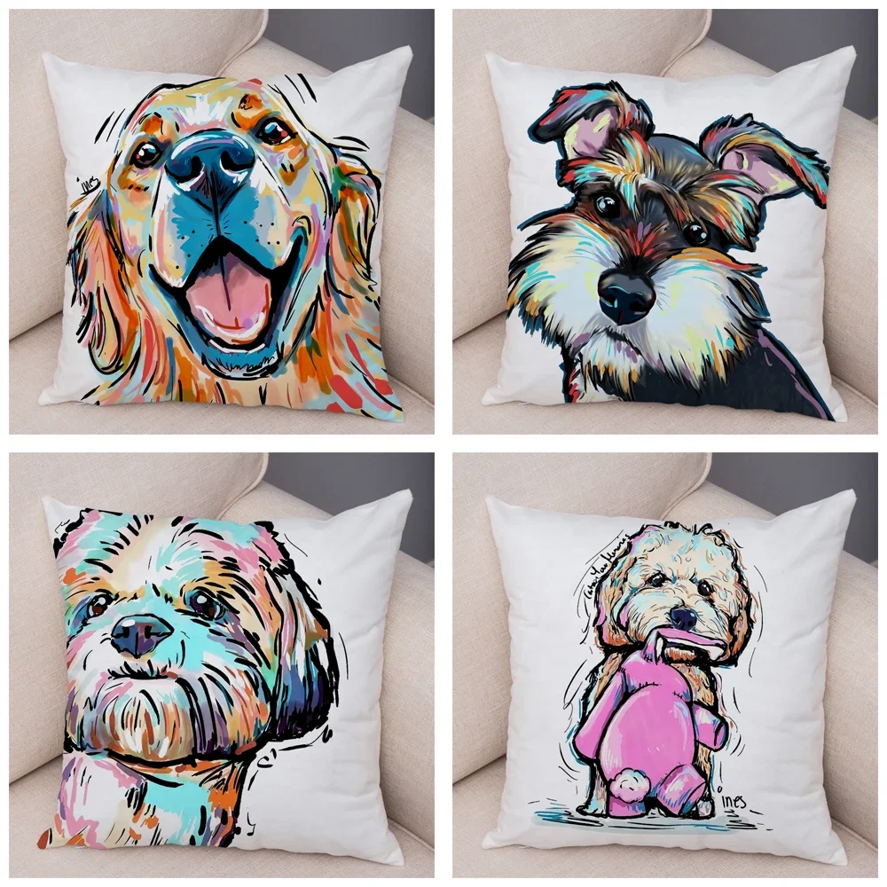 50 Style Cute Watercolor Pet Dog Pillow Case Decor Cartoon Animal Pillowcase Soft Plush Cushion Cover for Car Sofa Home 45x45cm