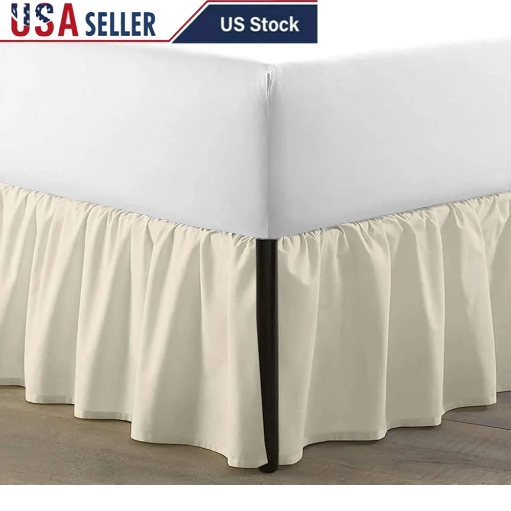 Full Size Microfiber Bed Skirt Ruffled 12 Inch Drop Split Corners Dust Ruffle Elegant Coverage Dust Barrier