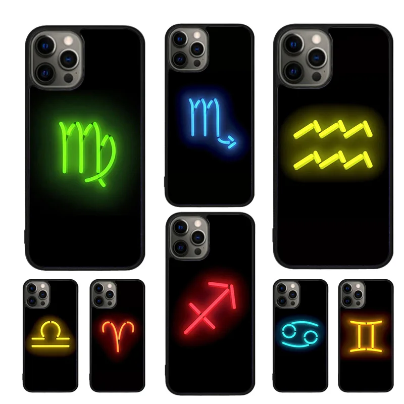 Neon Zodiac Signs Phone Case For iPhone 16 15 14 11 12 13 mini Pro  XR XS MAX Plus coque Cover Shell