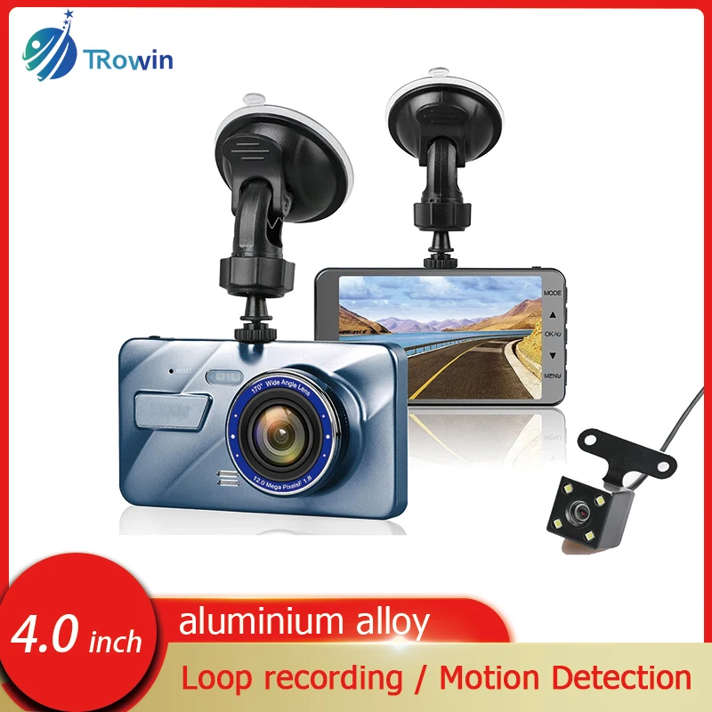 4inch Touch Screen Dash Cam Full HD 1080P Night Vision  Front Rear View Loop Recording Dashboard Car DVR 2Lens Aluminium Alloy