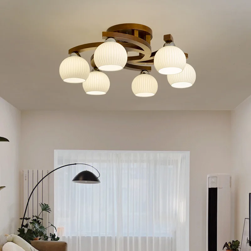 Middle Ancient Style Living Room Ceiling Lights Cafe Kitchen Japanese Wabi Sabi Style Walnut Solid Wood Dining Room Bedroom Lamp