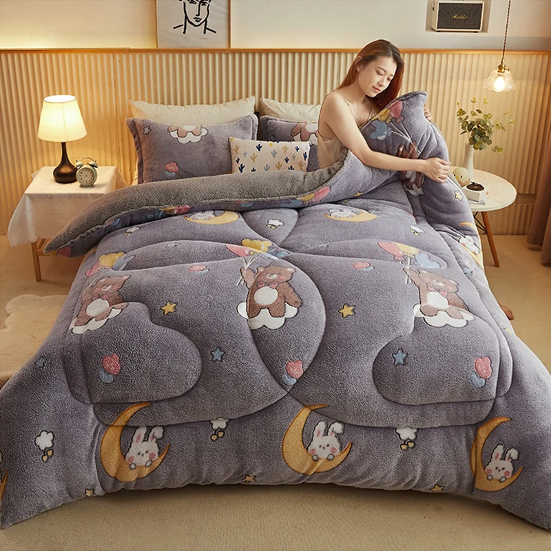 Winter Thicken Quilt Stitch Lamb Wool Double Layer Warm Blanket 150/180/200CM Comforter Throw Blankets for Beds Bedding 이불 Плед