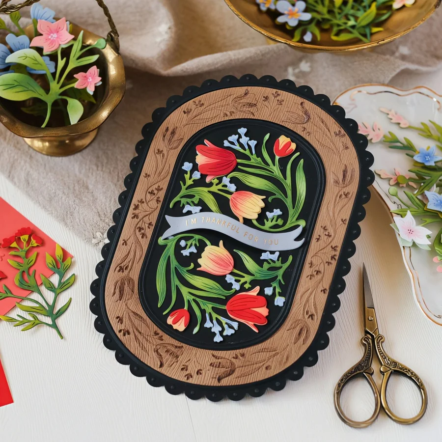 New Arrival Tangled Tulips Details Metal Cutting Dies for DIY Scrapbooking Card Making Stencils Embossing Craft Decoration