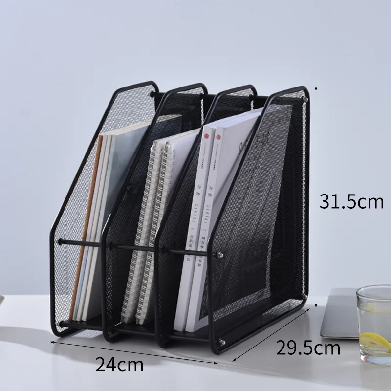 Metal File Tray Triple Iron A4 Document Organizer Bookends Magazine Holder Office Supplies Desk File Paper Organizer