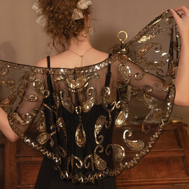 

1920s Women Set Sequin Shawl Evening Flapper Dress Cape Beaded Sequin Handmade Dress Accessories for Women New Fashionable
