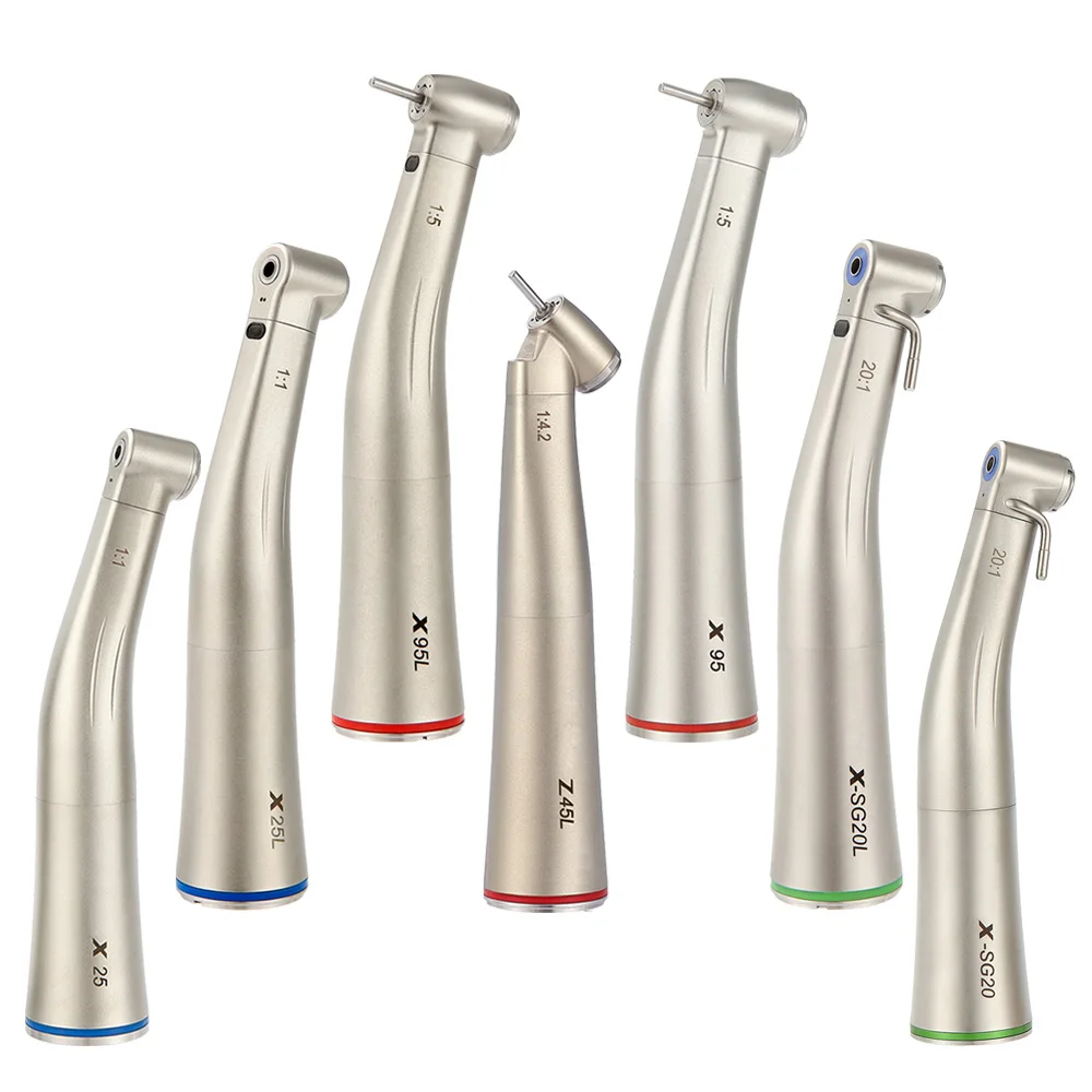 

X25L X95 Style Dental 1:1 1:5 20:1 Волоконно-оптическое контругловое синее кольцо 45-градусный низкоскоростной наконечник Воздушная турбина