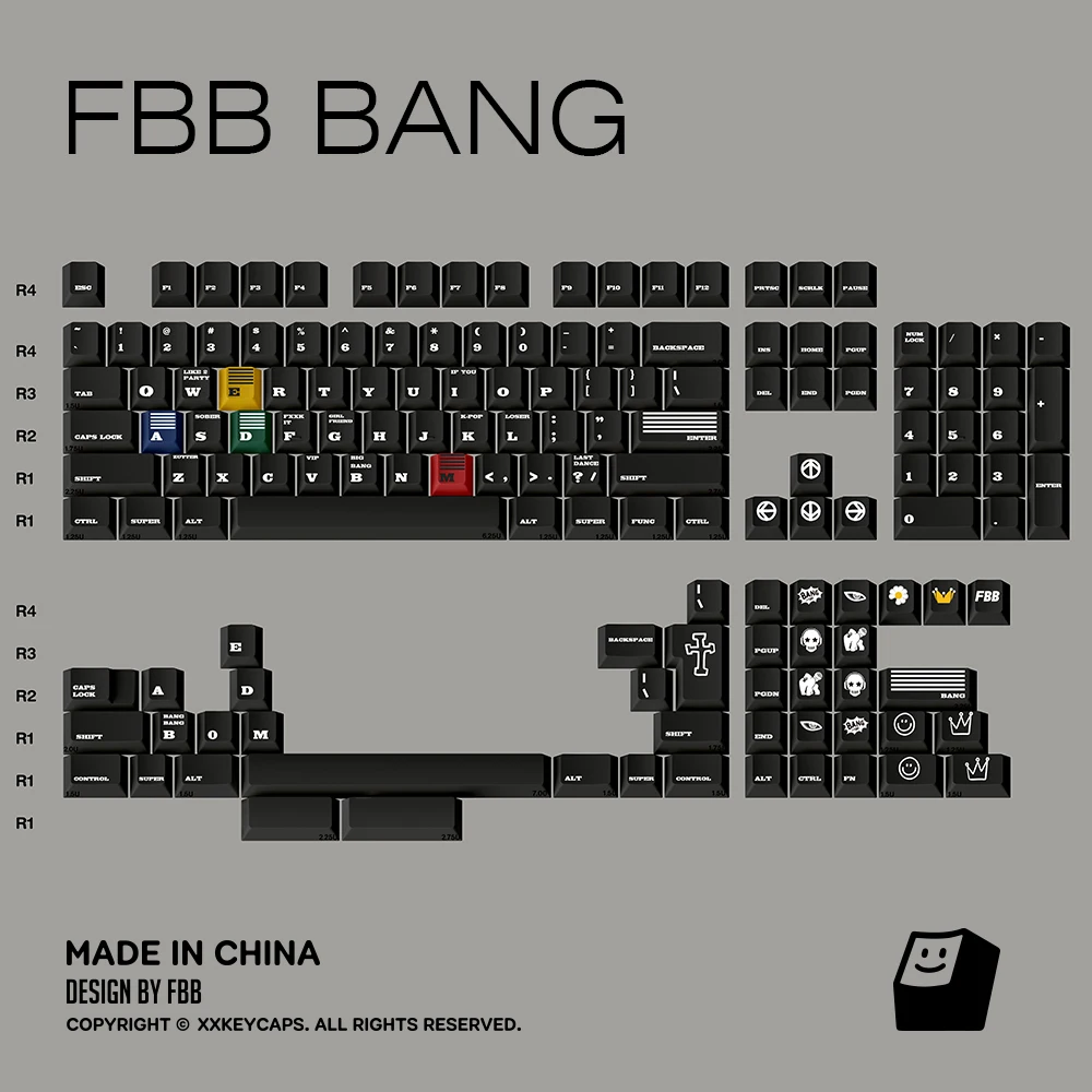 FBB Keycaps Bang Black 145keys PBT Thickness 1.7mm Dye-Sub Cherry Profile For Mx Cherry Switch Gaming Mechanical Keyboard Keycap