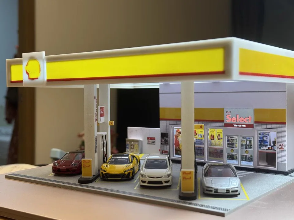 LED Lighting 1:64 Simulation Garage Scene Diorama Car Park Convenience Store Power Gas Station