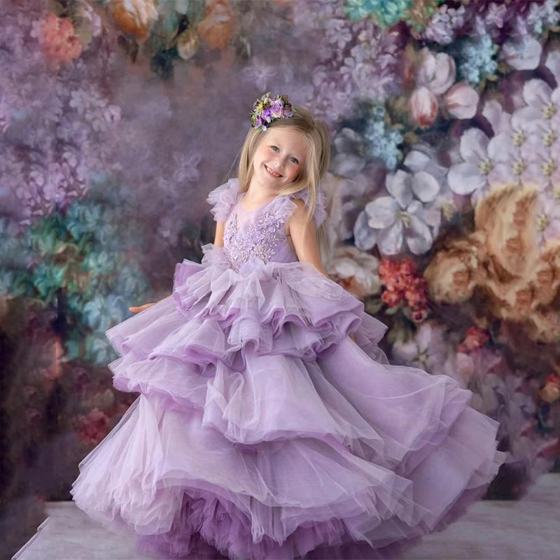 

Кружевное тюлевое платье принцессы с аппликацией для маленьких девочек, детское платье для первого причастия, бальное платье, платье для свадебной вечеринки, дня рождения