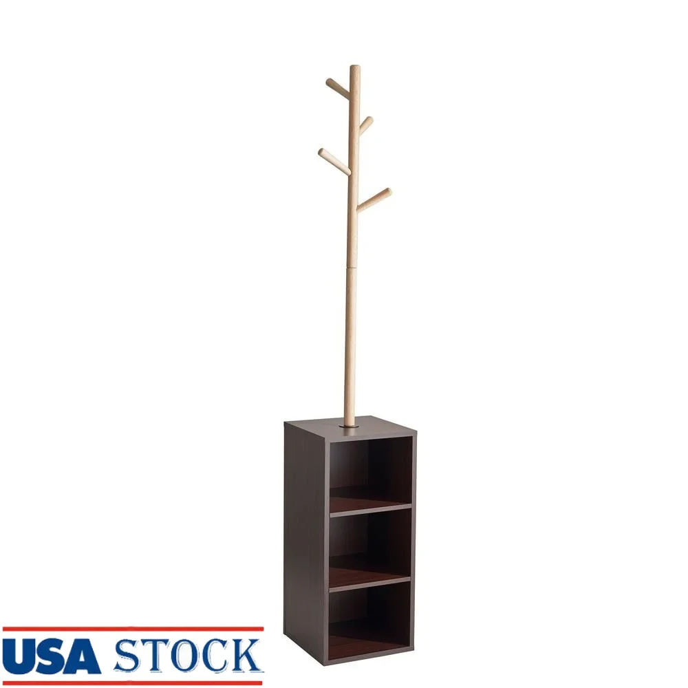 

Hutch Coat Rack with 3 Storage Cubbies 4 Hooks Space Saving Organizer Entryway Home Furniture