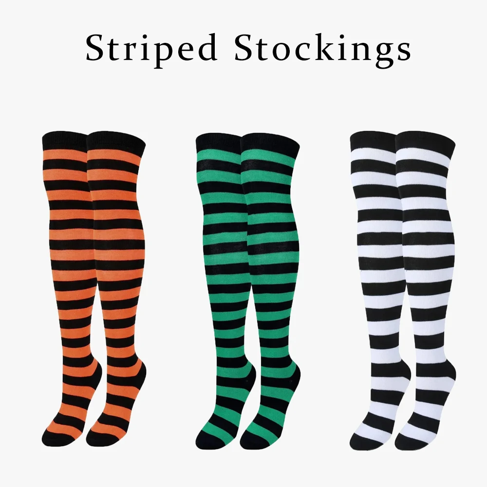 

Striped Over Knee Socks for Women,Thigh High Fashion Stockings Perfect for Holiday Events Halloween Christmas Witch Cosplay Wear
