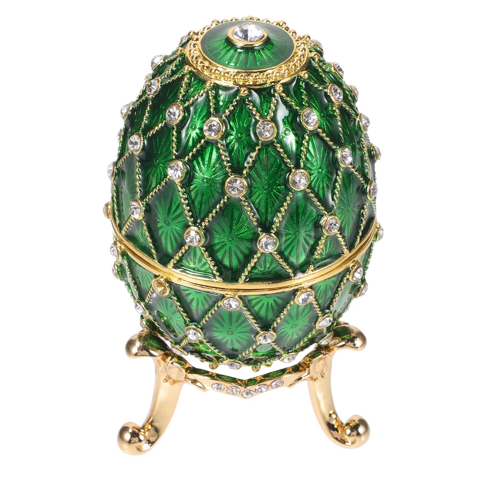 

Enamel Egg Trinket Boxes Jewelry Holder Rhinestone Metal Decor Desktop Dressing Table Bright Colors Durable Material Office