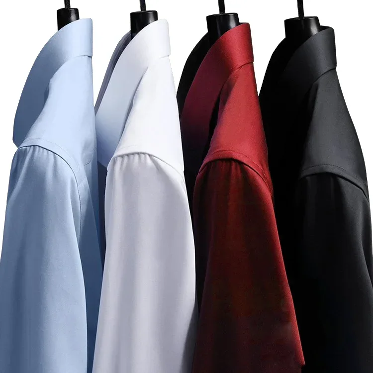 

Quality Life Luxury Mercerized Cotton Shirts Long Sleeve Men Wedding Button Shirts Formal Business Solid Man's Dress Shirt