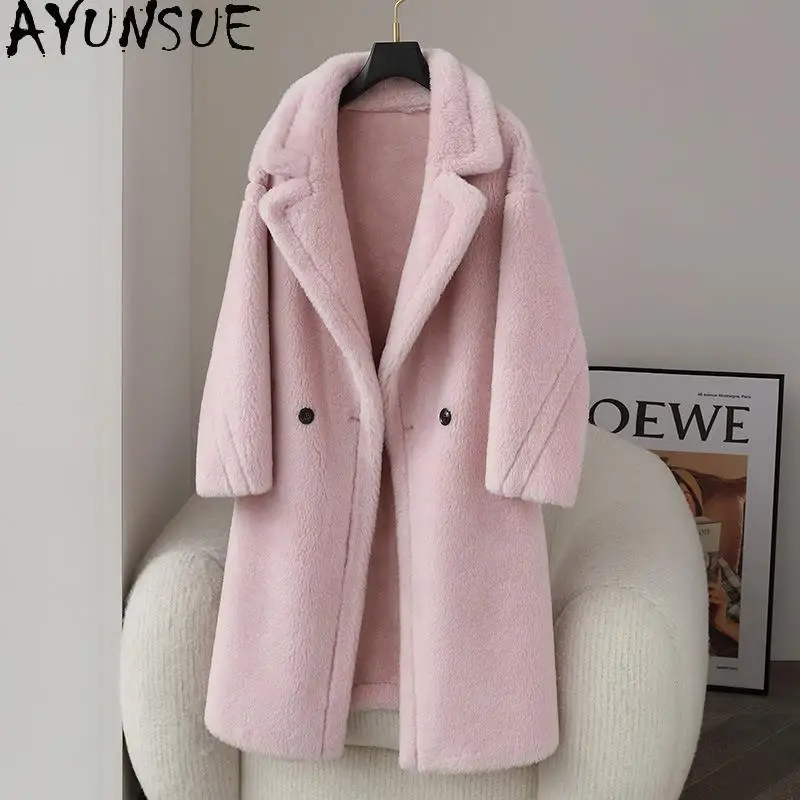 AYUNSUE 100% Wool Fur Coat Women Plus Size Long Coats Sheep Shearing Overcoat  for Woman Winter Fashion Clothes Fourrure 2025