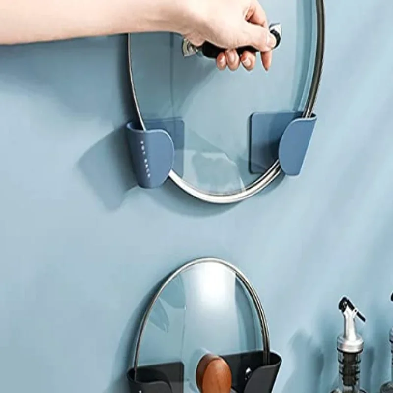 2Pcs/Set Pot Lid Holder Self Adhesive Wall-Mounted Hanging Holder Pan Pot Cabinet Door Pan Lid Organizer Kitchen Tool Organizer