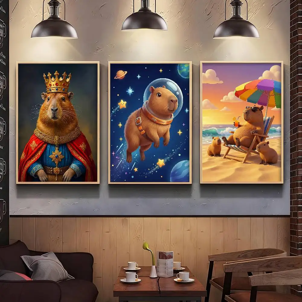 Anime Cartoon Cute Capybara Poster HD Paintings Self Adhesive Prints Waterproof Home Bedroom Living Room Decor Vintage Gift
