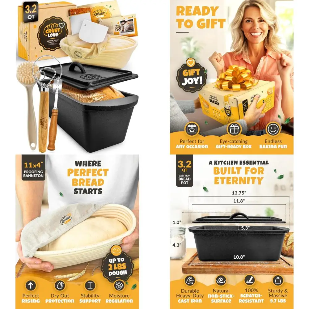 

Cast Iron Dutch Oven for Bread Baking - 3.2 Quart Sourdough Bread Pan for Homemade Bread Making