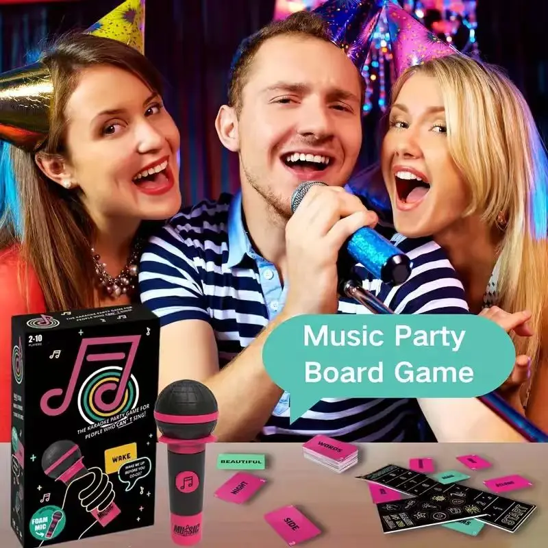 لعبة Ultimate Music Quiz Party لـ 2-10 لاعبين، لعبة بطاقات عائلية سريعة السرعة مع ميكروفون ولوحة ألعاب مثالية لمحبي الموسيقى